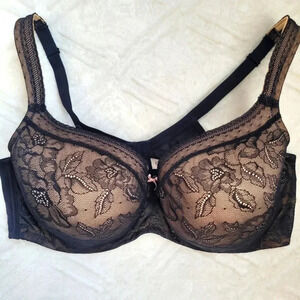 CACIQUE 44DD Lane Bryant Nude black lace overlay modern long line support bra
